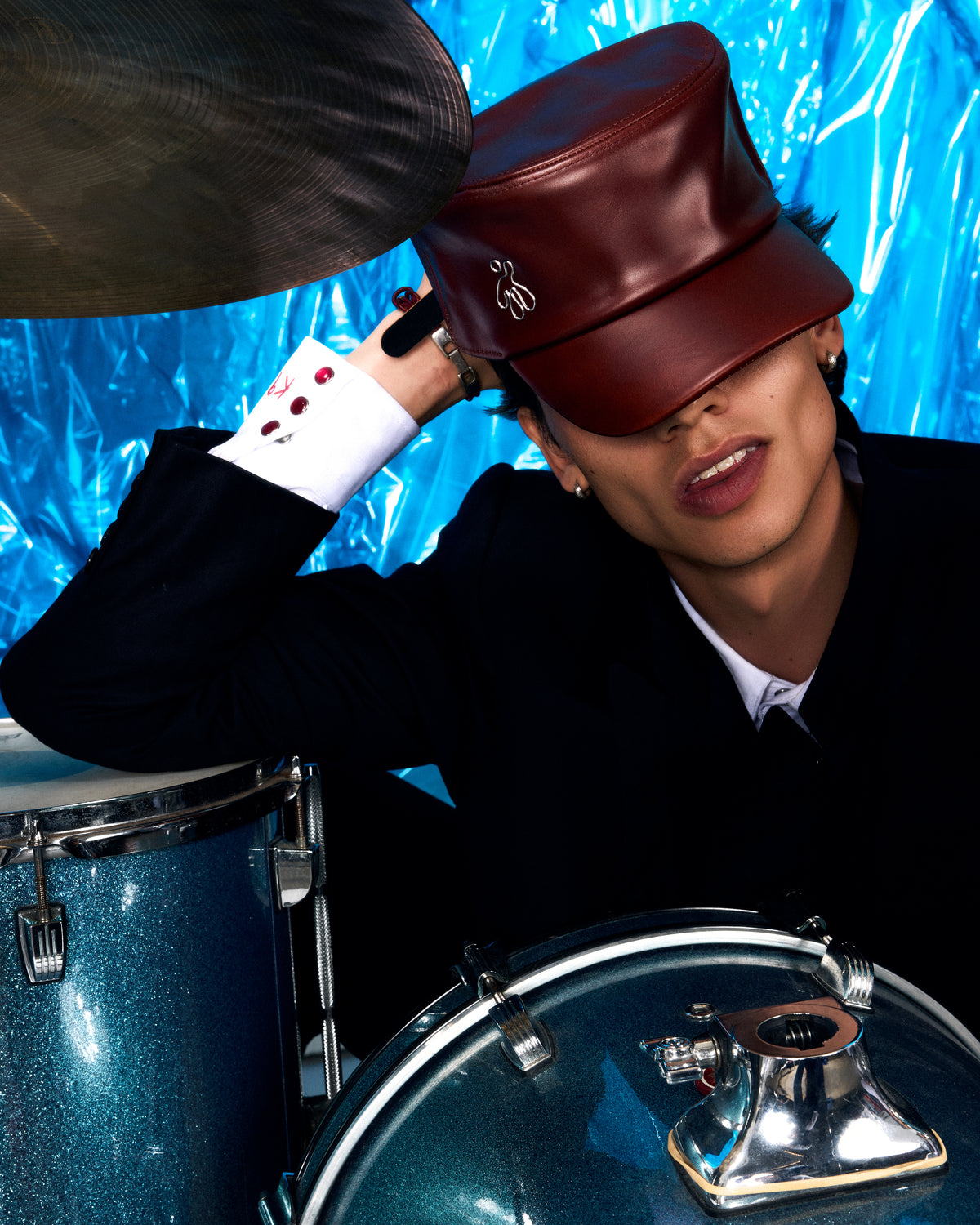 100% LEATHER HAT IN CHERRY RED