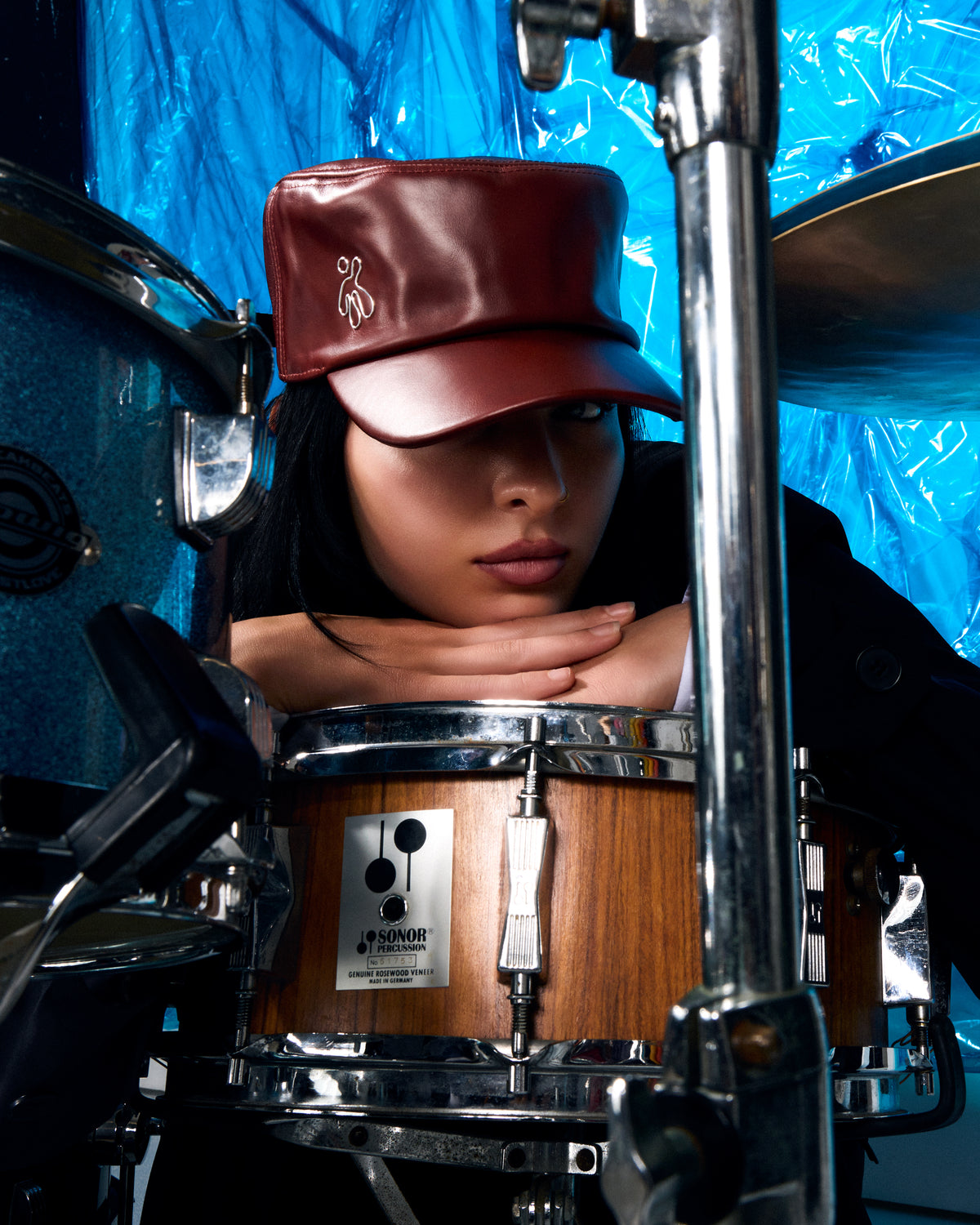 100% LEATHER HAT IN CHERRY RED