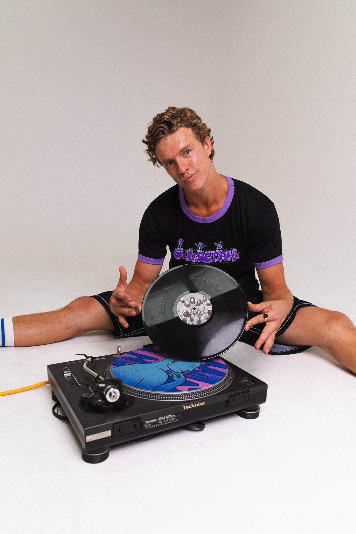 'SELECTAH' ringer tee in Black & Purple