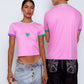 'Dancing Vinyl' Ringer Tee in Baby Pink