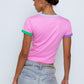 'Dancing Vinyl' Ringer Tee in Baby Pink