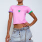 'Dancing Vinyl' Ringer Tee in Baby Pink