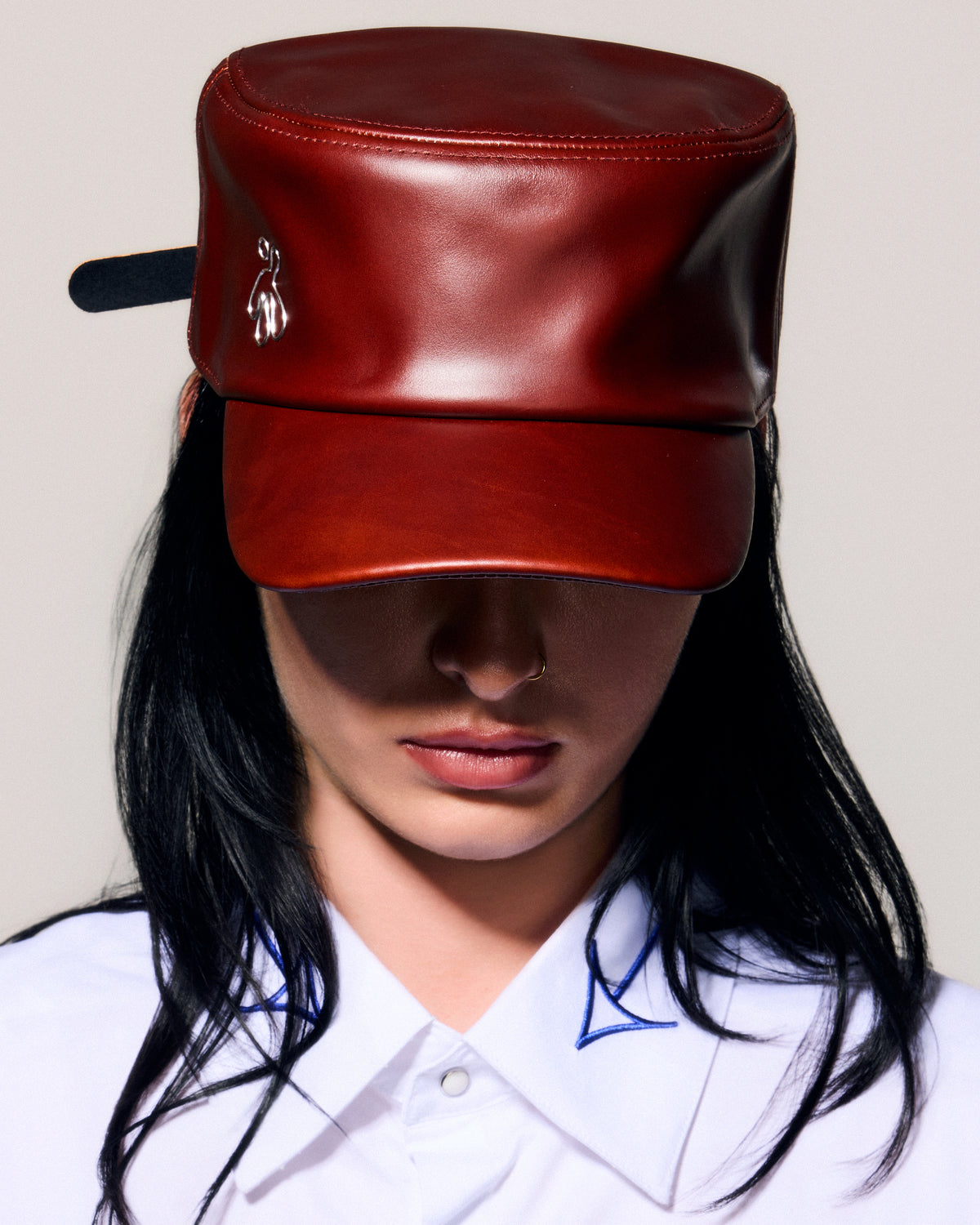 100% LEATHER HAT IN CHERRY RED