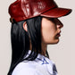 100% LEATHER HAT IN CHERRY RED