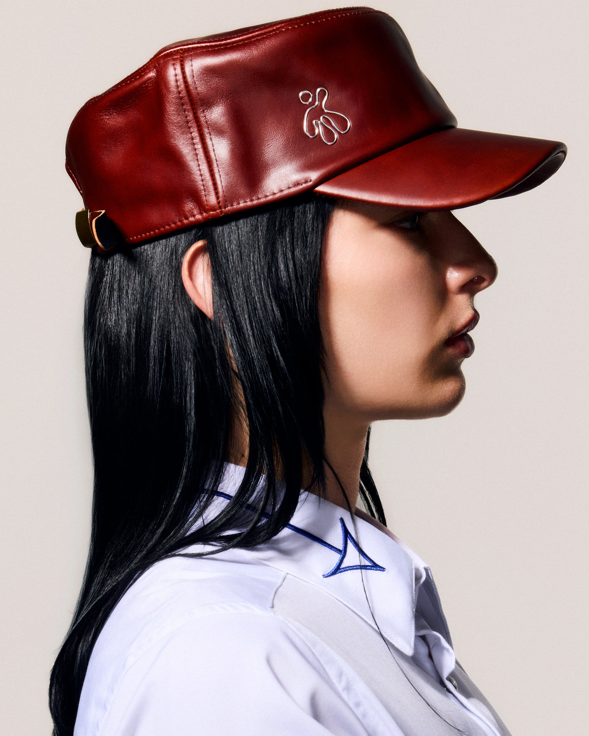 100% LEATHER HAT IN CHERRY RED