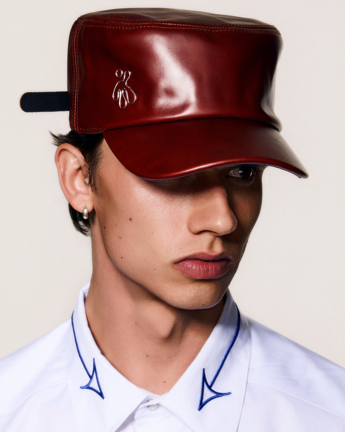 100% LEATHER HAT IN CHERRY RED