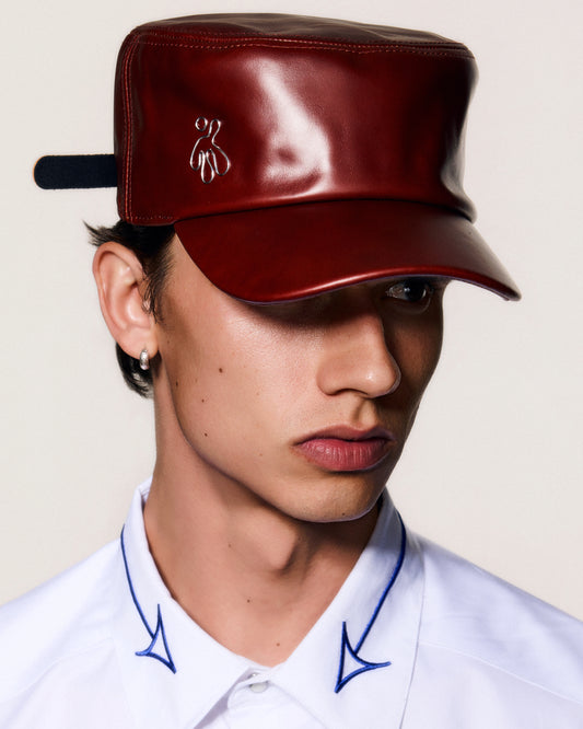 100% LEATHER HAT IN CHERRY RED
